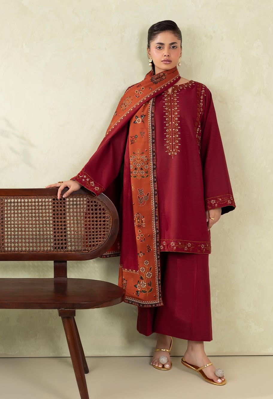 Dhanak Embroidered 3Piece D-004