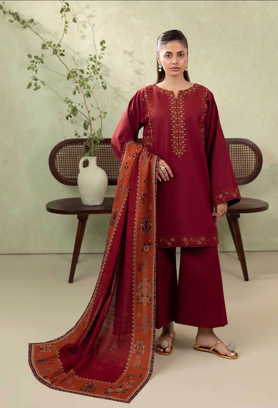 Dhanak Embroidered 3Piece D-004