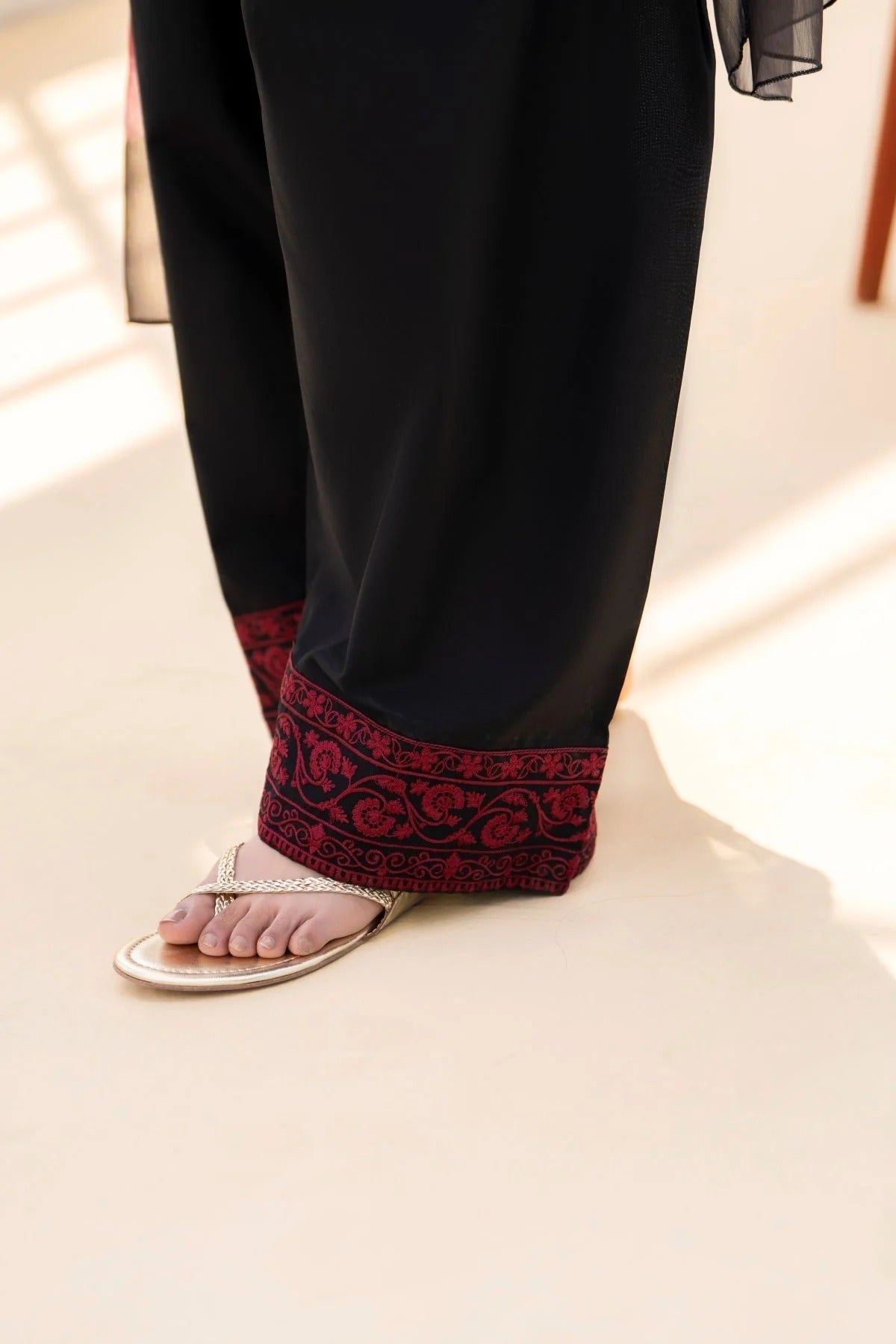 SF-394 Embroidered Black linen Three Piece Dress